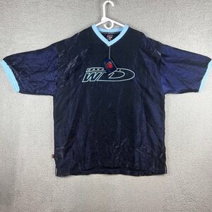 NDS Vintage 90s Davoucci‎ Urban Streetwear Krinkle T Shirt Blue V Neck Mens 3XL